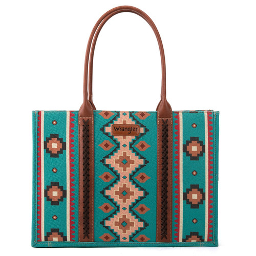 Wrangler Turquoise Allover Aztec Dual Sided Print Canvas Wide Tote