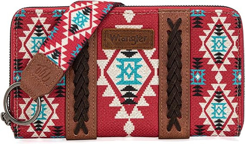 Wrangler Womens Aztec Southwestern Pattern Wristlet Burgundy Wallet