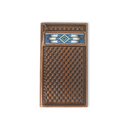 Ariat Men's Brown Diamond & Sunburst Embossing w/Embroidered Southwest Inlay Rodeo Wallet