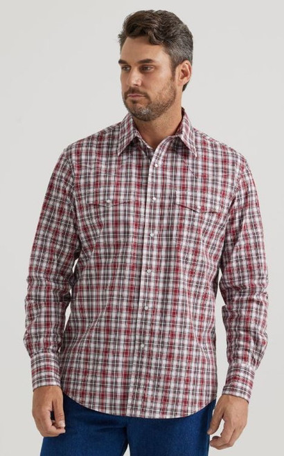 Wrangler Mens Red Western Wrinkle Resist Long Sleeve Shirt