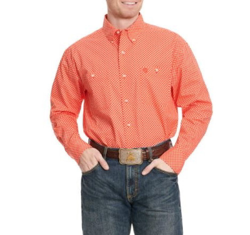 Wrangler Mens George Strait Red and Orange Geo Print Long Sleeve Western Shirt