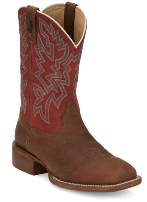 Justin Men's Jackpot Orange/Brown Cowhide Frontier Western Leather Square Toe Boots