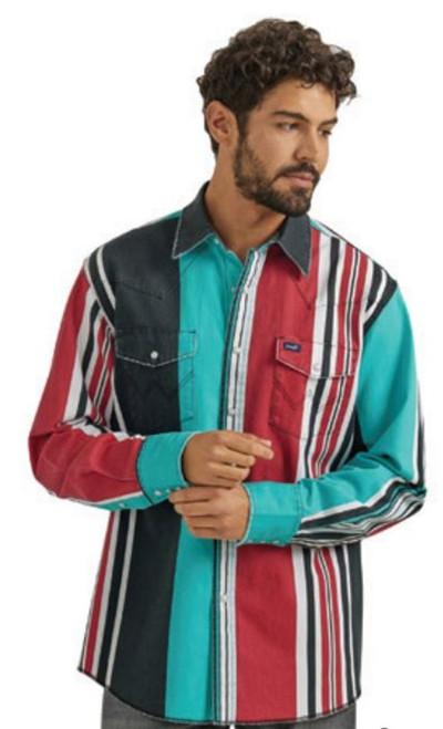 Wrangler Mens Vintage Brushopper Stripe Multi Color Long Sleeve Shirt