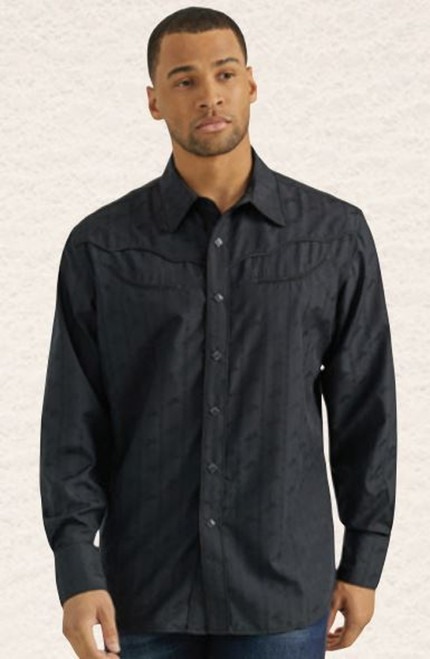 Wrangler Mens Rodeo Ben Black Dobby Long Sleeve Shirt