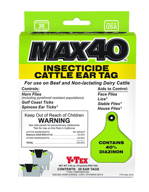 Y-Tex MAX40 Insecticide Ear Tag - 20 Count
