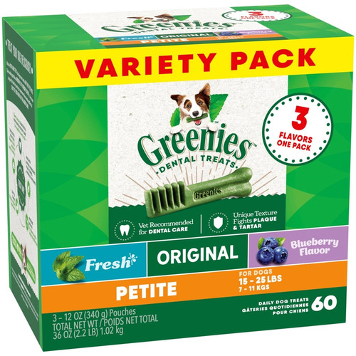 Greenies 3 Flavor Petite Dental Chew Treats 36OZ 60 Pack