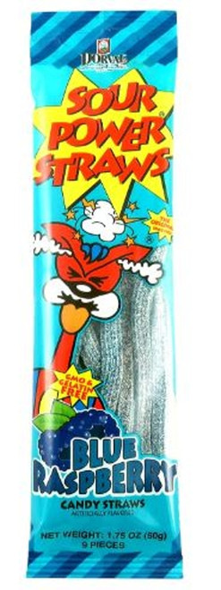 Dorval Sour Power Candy Straws Blue Raspberry