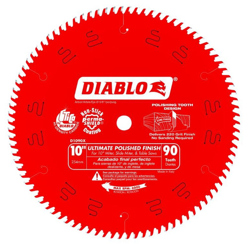 Diablo 10" X 90 Teeth Ultimate Polished Finish Saw Blade for Wood