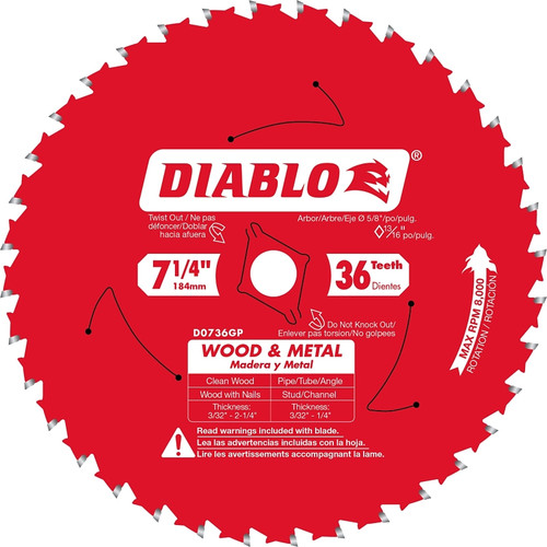 Diablo 7-1/4" X 36 Teeth Carbide Saw Blade for Wood and Metal