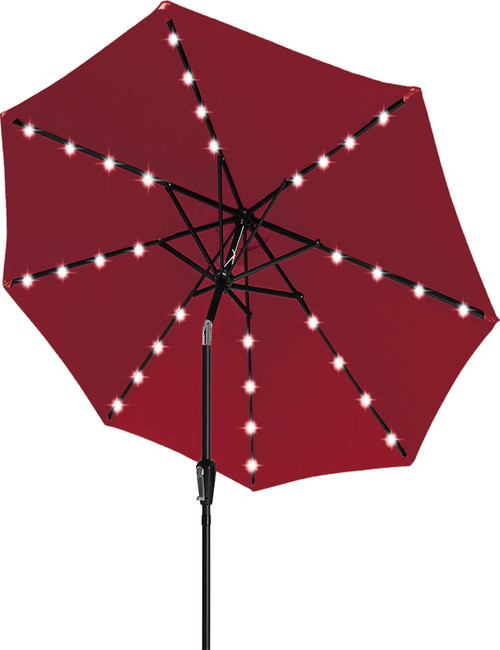 DDI Inc 9ft Patio Umbrella with Solar Lights w/Tilt Adjustment and UV-Resistant Fabric, Red