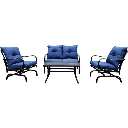 DDI Inc Blue Cushioned Internal Rocker Deep Seating Patio Set, 4 Piece