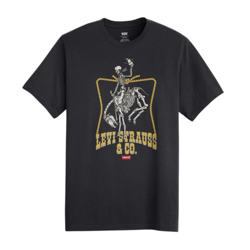 Levi's Men's Black Short Sleeve Relaxed Fit Skeleton Cowboy Graphic T-Shirt