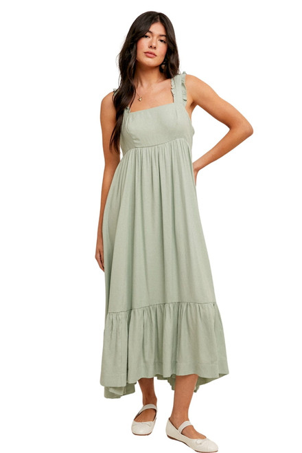 West & Wild Womens Sage Maxi Ruffle Dress