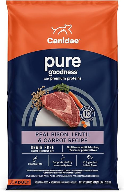 Canidae Pure Real Bison, Lentil & Carrot Recipe Adult Dry Dog Food, 21 Lbs