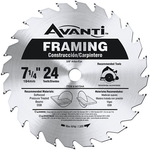 Avanti 7-1/4" 24 Teeth Framing Circular Saw Blade