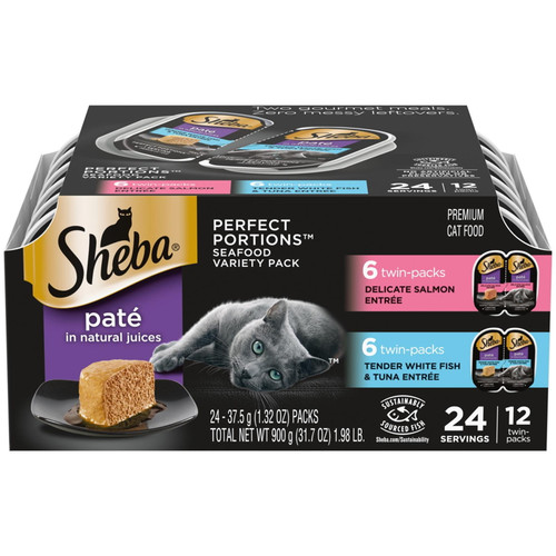 Sheba Cat Premium Seafood Variery Pate Salmon and Whitefish 2.6OZ 24 Pack