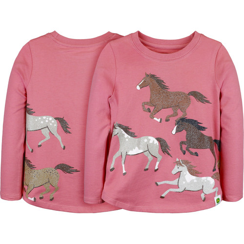 John Deere Girls Wild Horse Graphic Long Sleeve Apricot Shirt