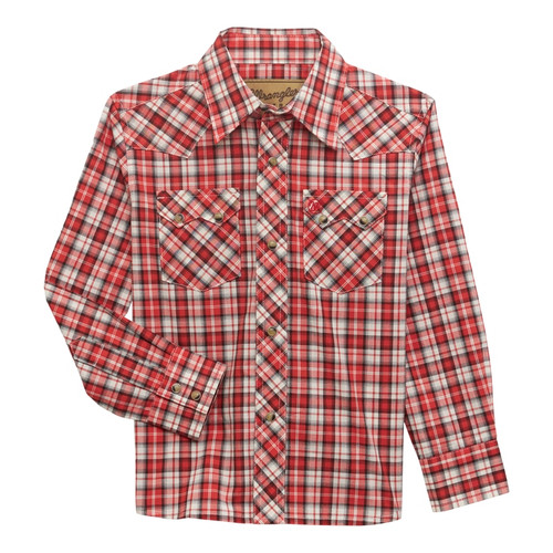 Wrangler Boys Red Retro Plaid Long Sleeve Shirt
