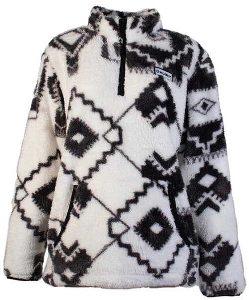 Hooey "Ladies Fleece Pullover" White & Black Aztec Print 1/4 Zip Pullover
