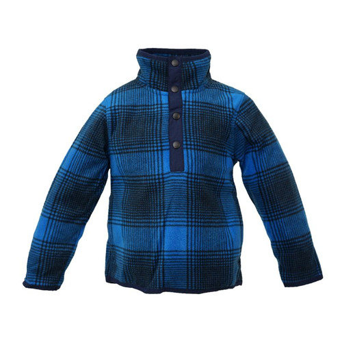 Kids Pulse Boys Blue Plaid Snap Long Sleeve Pullover