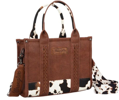 Wrangler Brown Cow Print Crossbody Tote Bag