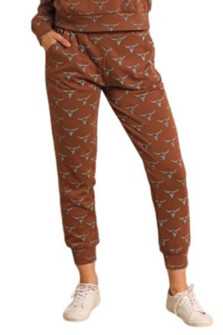 Panhandle Women's Chocolate All Over Steer Print Joggers