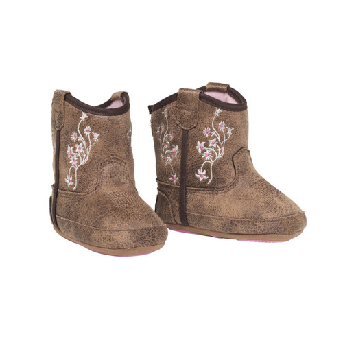 Twister Girls Infant Grey & Brown w/Embroidered Flowers Lily Style Baby Bucker Boots