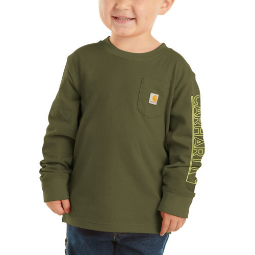 Carhartt Boys Olive Long Sleeve Graphic Pocket Shirt