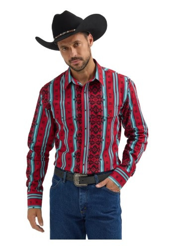 Wrangler Mens Sonoran Red Checotah Western Snap Long Sleeve Shirt