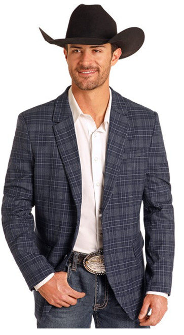 Rock & Roll Cowboy Men's Navy Plaid Sport Coat