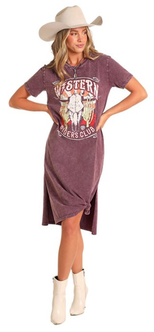 Rock & Roll Denim Ladies Purple Western Riders Club Graphic Maxi Dress
