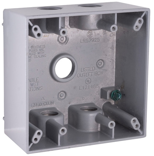 Hubbell 5337-0 Weatherproof Box, 5-Outlet, 2-Gang, Aluminum
