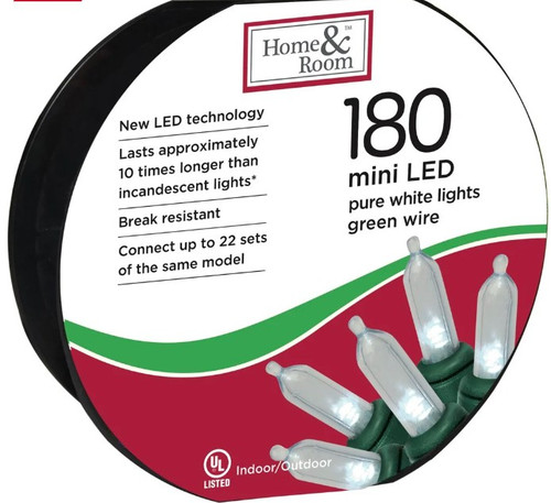 180-Count Mini LED Light Set in Pure White Green Wire