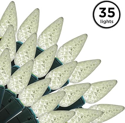 35-Lights Warm White C6 Faceted LED Light Set with Green Wire