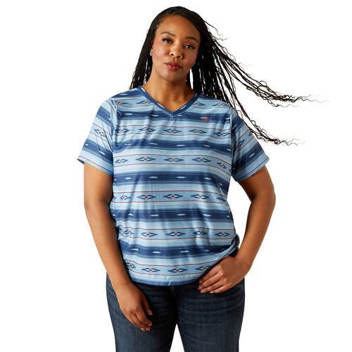Ariat Women's Blue Paradise Serape Printed Laguna Short Sleeve V Neck T-Shirt