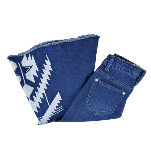 Cowgirl Hardware Girls Aztec Print Bell Bottom Medium Wash Denim Jeans