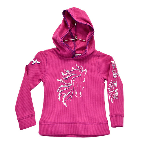 Cowgirl Hardware Girls Hot Pink Ride Like The Wind Horse Graphic Waffle Pullover Hoodie