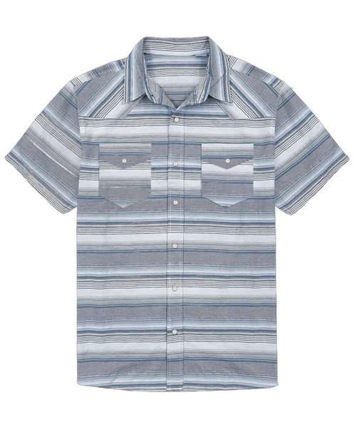 Victory Sportswear Men's Blue, Grey & White Striped Short Sleeve Western Snap Shirt