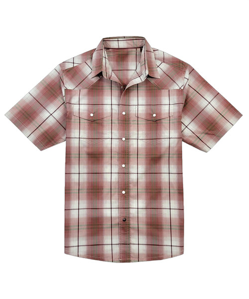 Victory Sportswear Men's Mahogany Wine Plaid Stretch Western Short Sleeve Snap Shirt