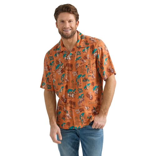 Wrangler Mens Orange Coconut Cowboy Classic Fit Short Sleeve Shirt