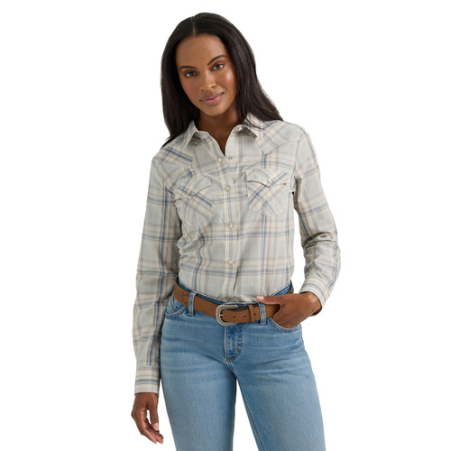 Wrangler Womens Blue Retro Essential Western Long Sleeve Snap Shirt