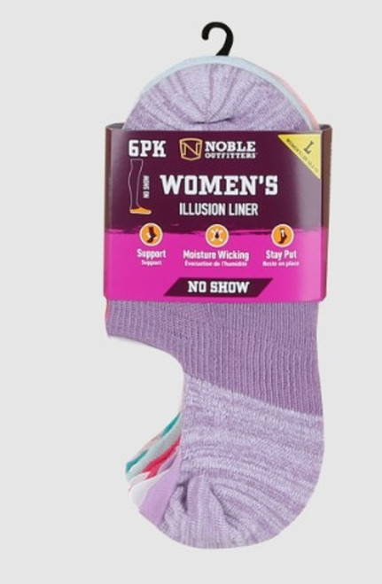 Noble Outfitters Womens Illusion Invisible Liner Multicolor 6 Pack No Show Socks