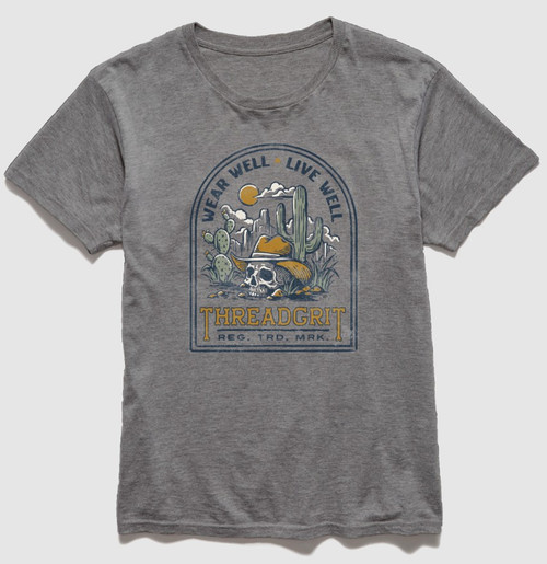 Threadgrit Mens Grey Cactus Skull Short Sleeve Shirt