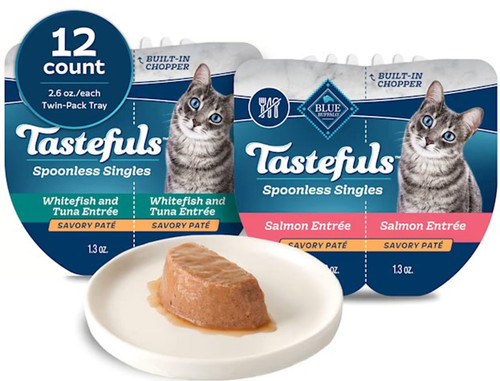 Blue Buffalo Tastefuls Spoonless Singles Whitefish/Tuna & Salmon Wet Cat Food Pate Variety Pack, 2.6 oz., Count of 12