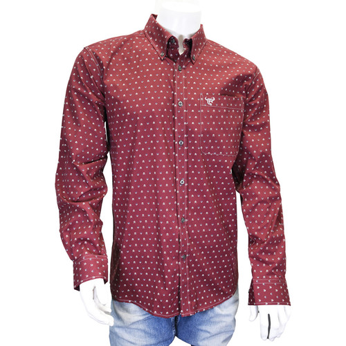 Cowboy Hardware Men's Burgundy Chevron Long Sleeve Button Up Shirt