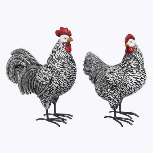 Young's Inc Resin Black and White Farm Chicken with Metal ASSORTMENT
