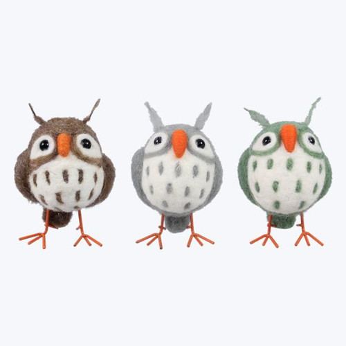 Young's Inc Felted Wool Owl on Metal Legs ASSORTMENT