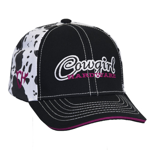 Cowgirl Hardware Girls Black, Pink & White Cowprint Classic Logo Hat
