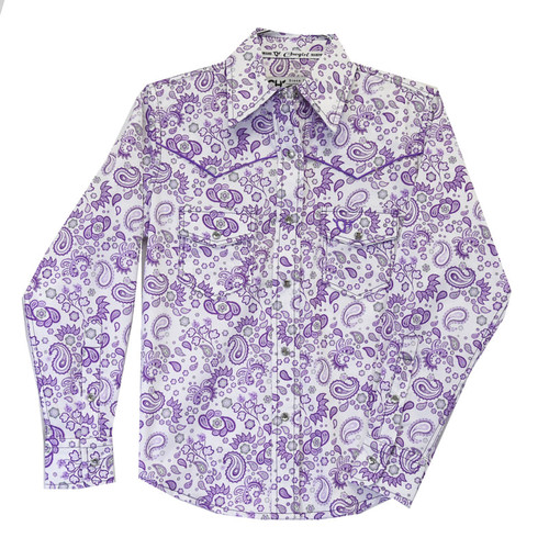 Cowgirl Hardware Girls Purple & White Paisley Print Long Sleeve Western Snap Shirt