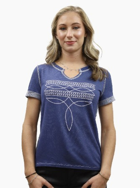 Liberty Wear Womens Blue Denim Boot Stitch Short Sleeve Shirt